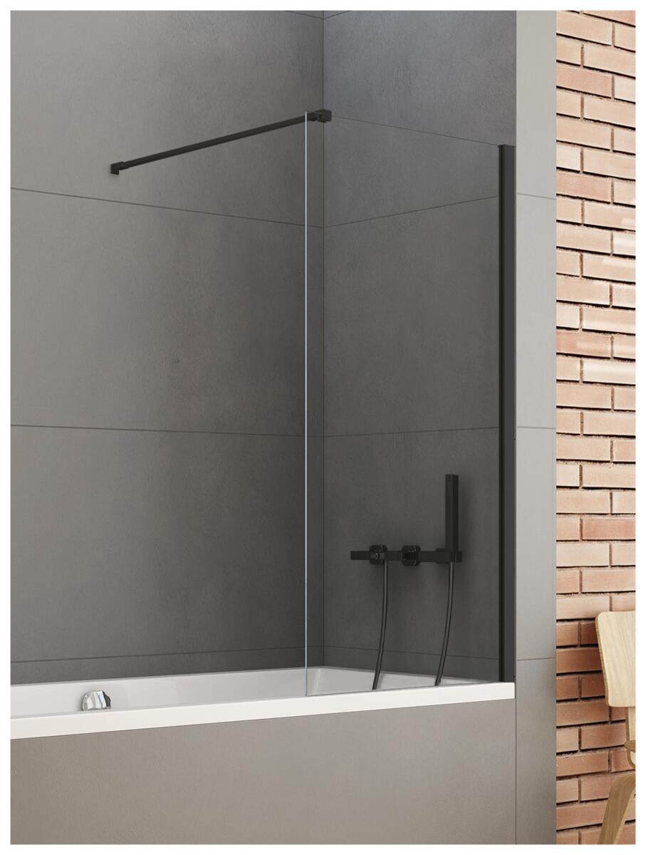 Écrans de baignoire, New Soleo Black bathtub screen, one-piece, perpendicular bracket, fixe, NEW TRENDY