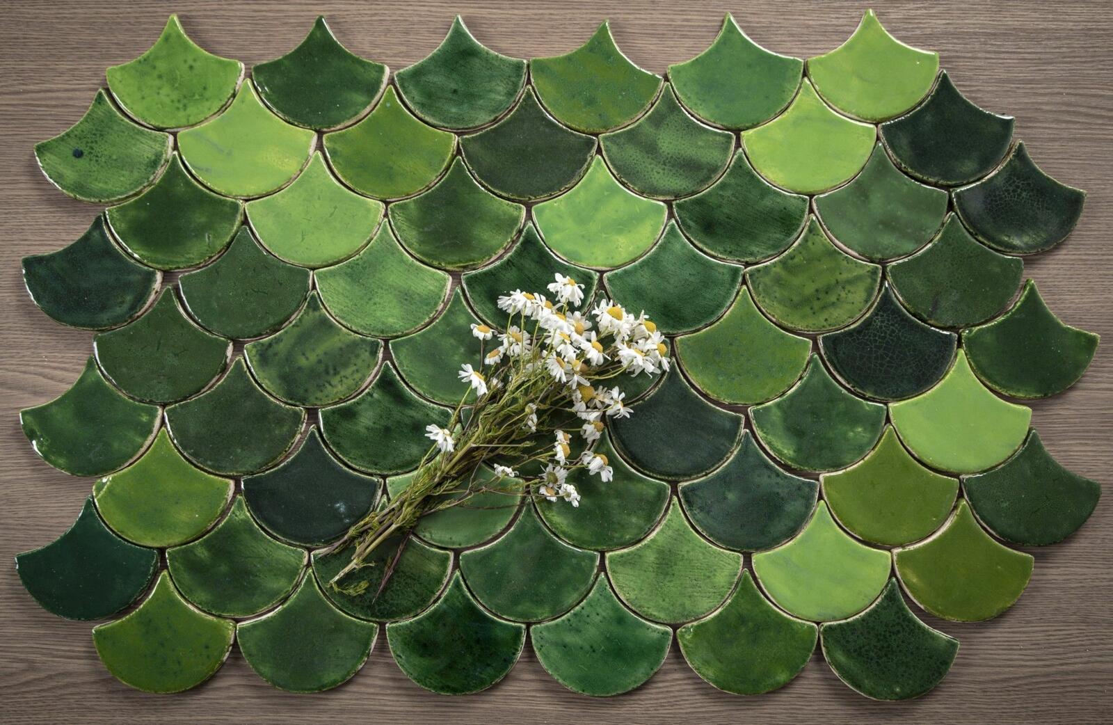 Płytki ścienne, Rybia Łuska - zestaw płytek "Leśna Polana" z serii "Woda", Cerames