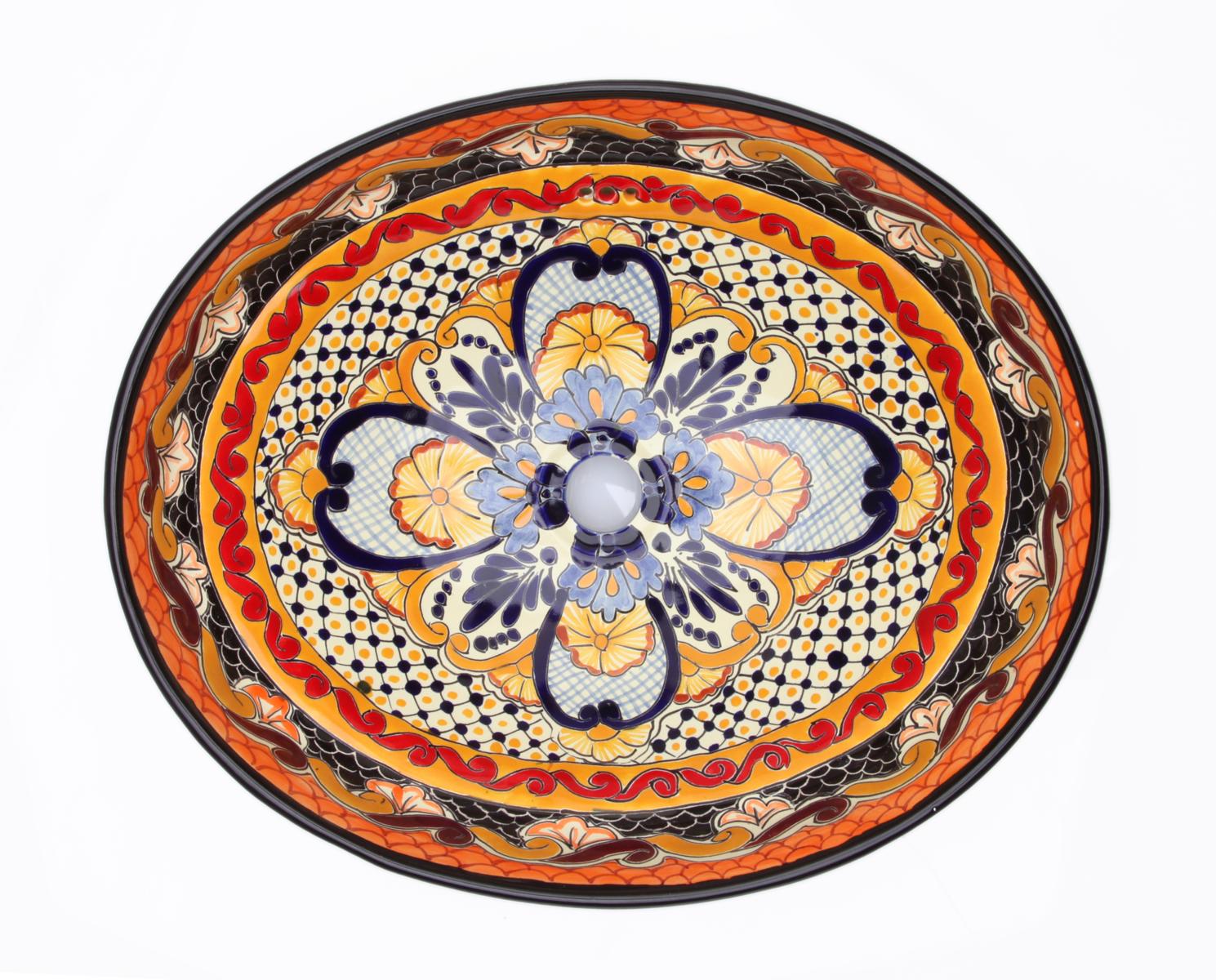 Umywalki nablatowe, Ynes - Ręcznie malowana owalna umywalka z Meksyku, Cerames