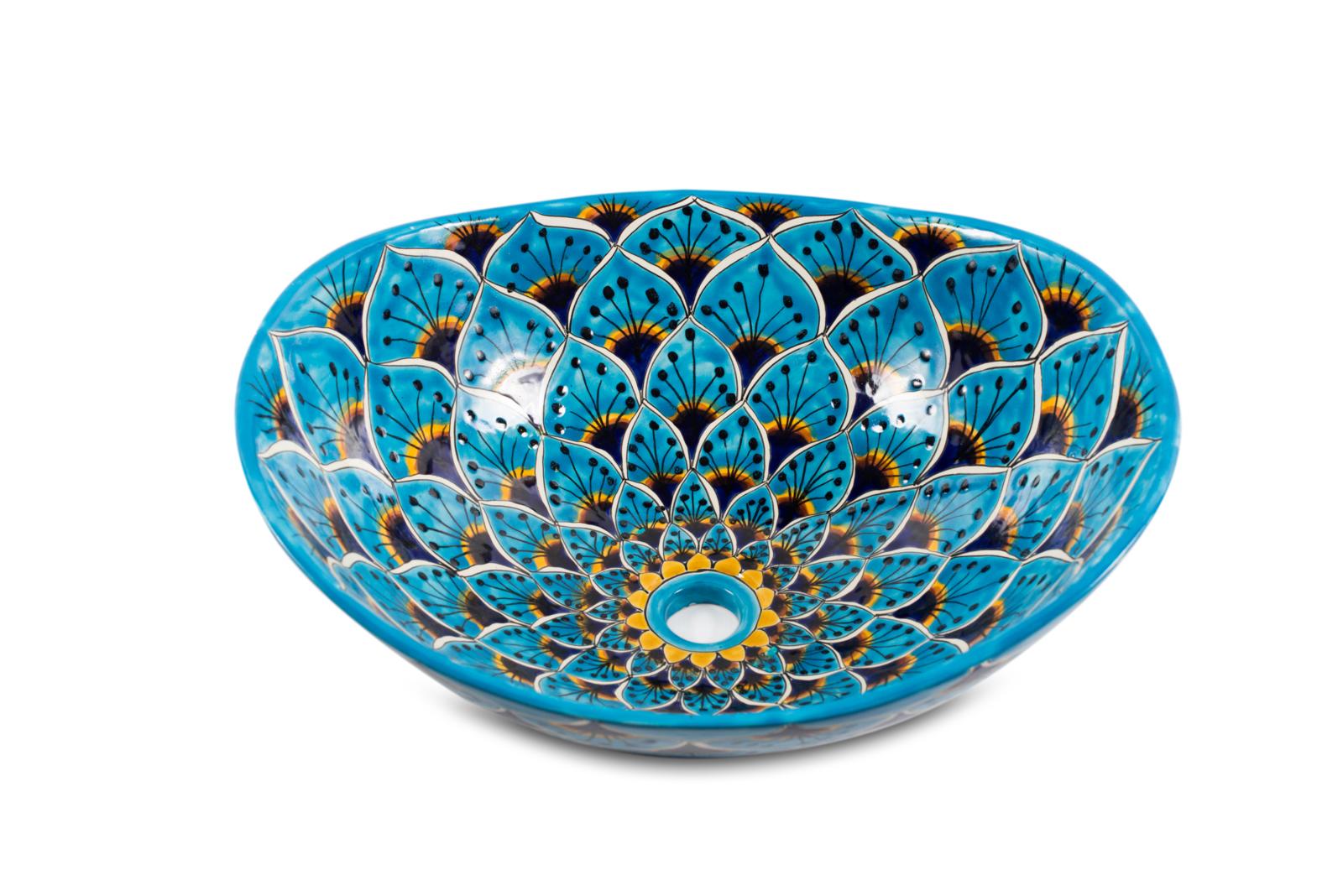 Umywalki nablatowe, Azura - Ręcznie malowana nablatowa umywalka z Meksyku, Cerames