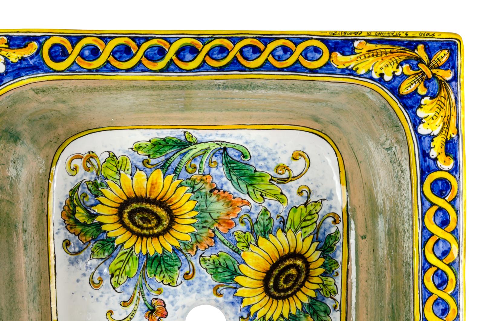 Square Sinks, Campo di Girasoli - Italian hand-painted kitchen sink, Cerames
