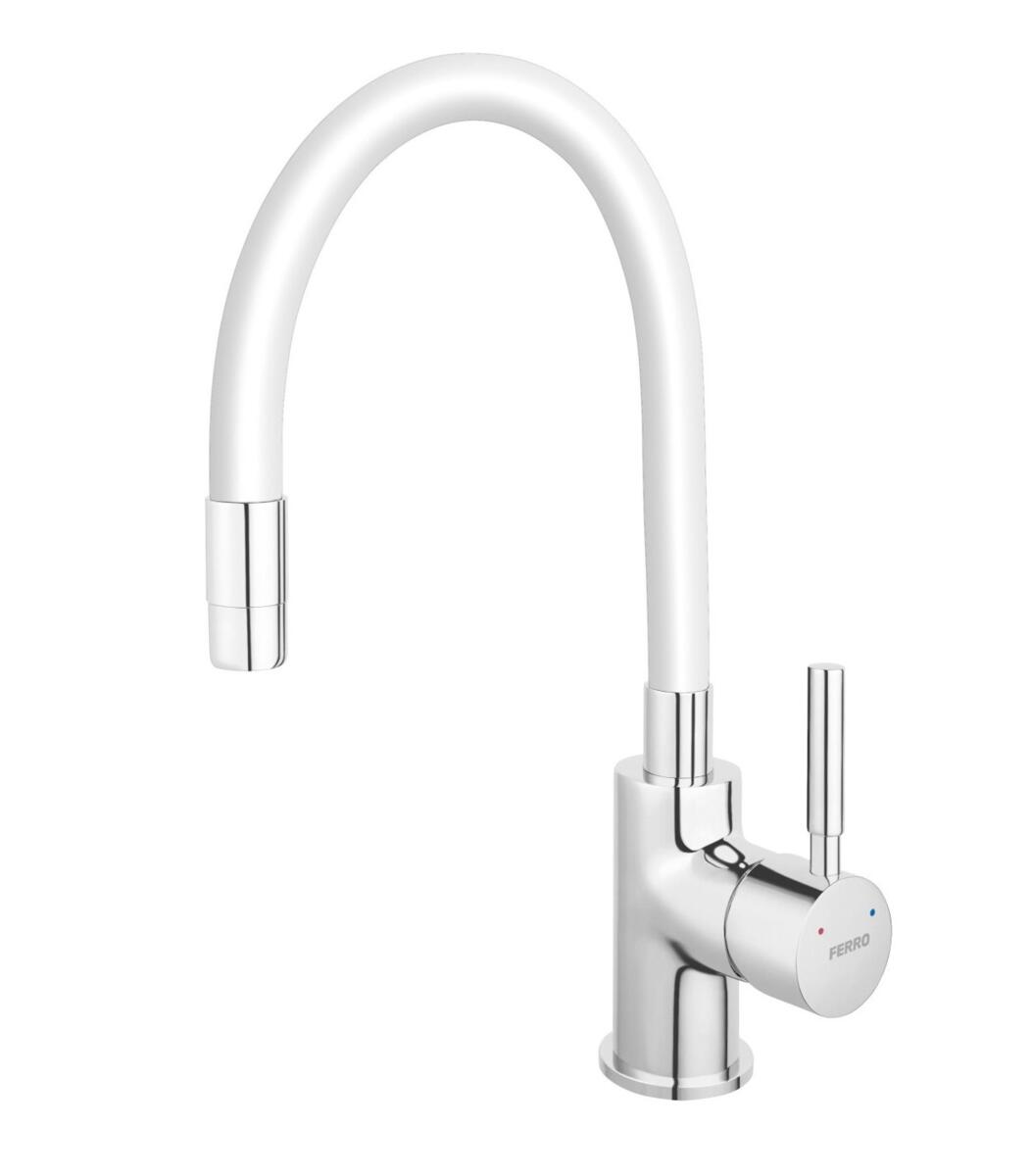 Kitchen Taps, Zumba - standing sink mixer with flexible spout, white, FERRO