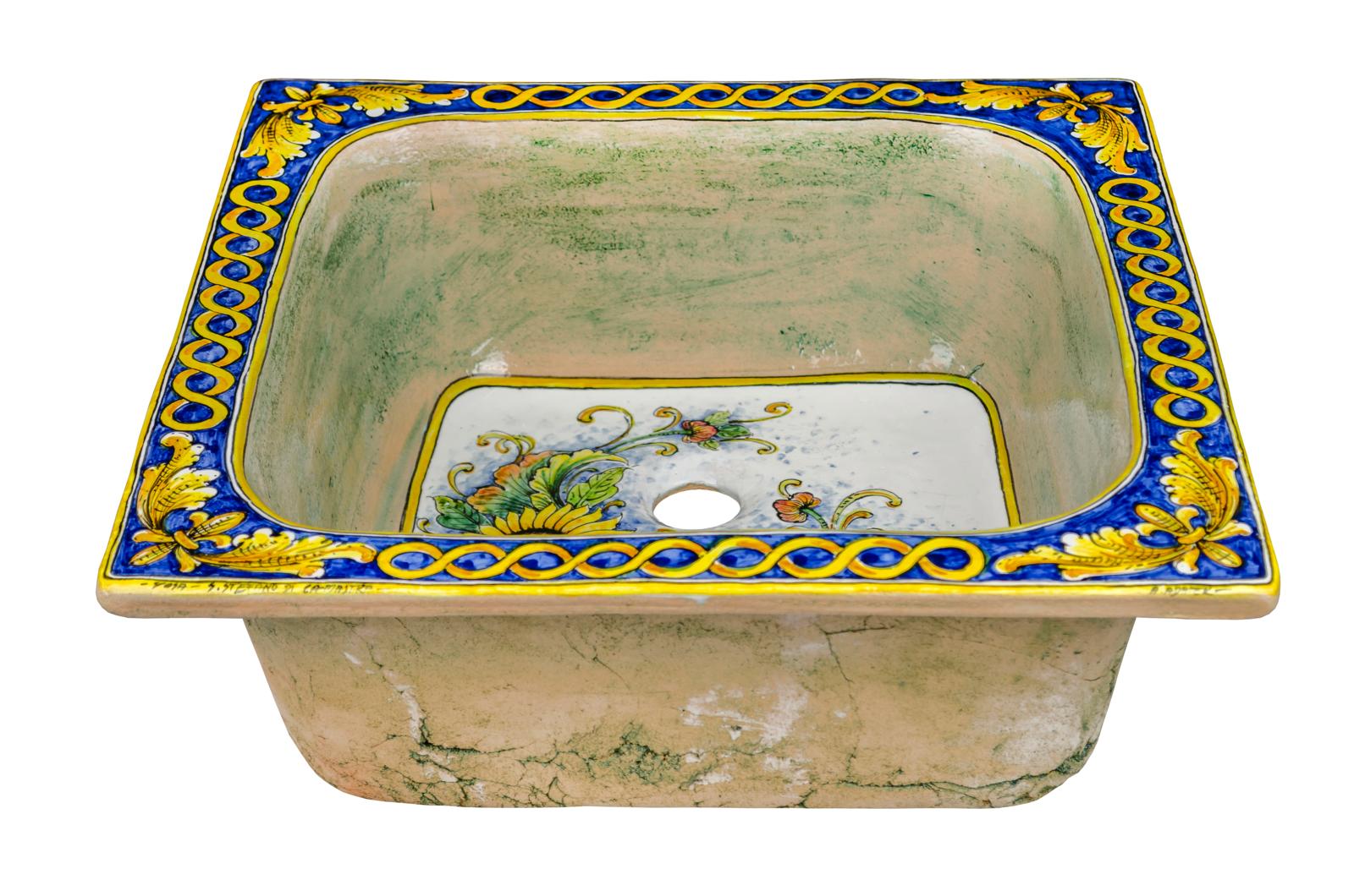 Square Sinks, Campo di Girasoli - Italian hand-painted kitchen sink, Cerames