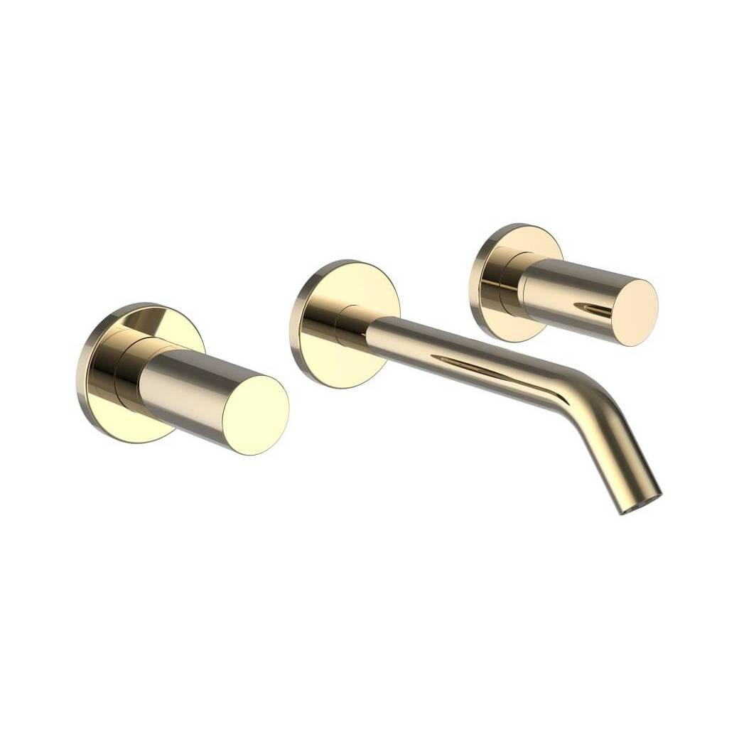 Baterie umywalkowe, Bateria umywalkowa dwuuchwytowa trójotworowa ścienna, 175 mm Gold, LAUFEN