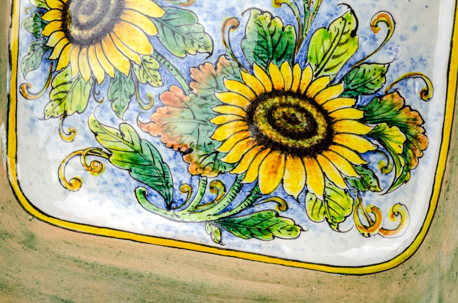 Square Sinks, Campo di Girasoli - Italian hand-painted kitchen sink, Cerames