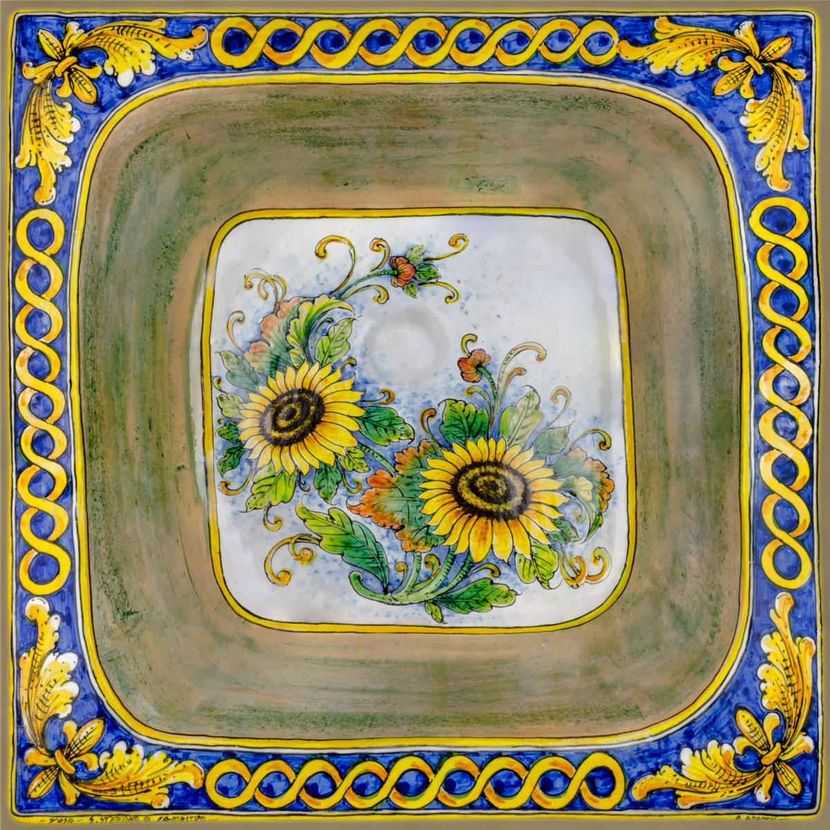 Square Sinks, Campo di Girasoli - Italian hand-painted kitchen sink, Cerames