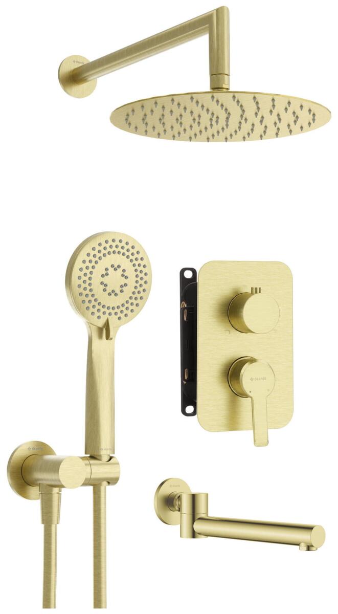 Built-in Systems, ARNIKA - Concealed shower set, with bath spout - brushed gold, Deante
