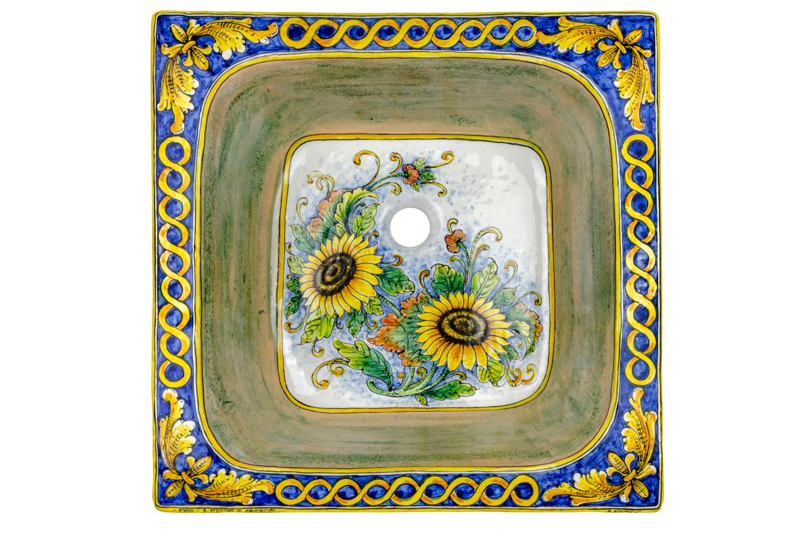 Square Sinks, Campo di Girasoli - Italian hand-painted kitchen sink, Cerames