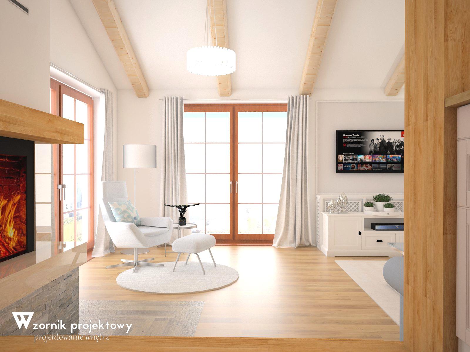 WNĘTRZE INSPIROWANE STYLEM HAMPTON – SALON Z KUCHNIĄ