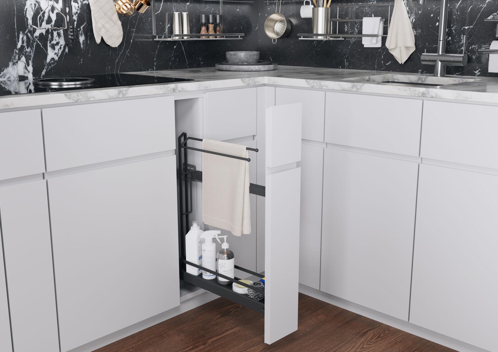 Under-counter storage in the cooking zone