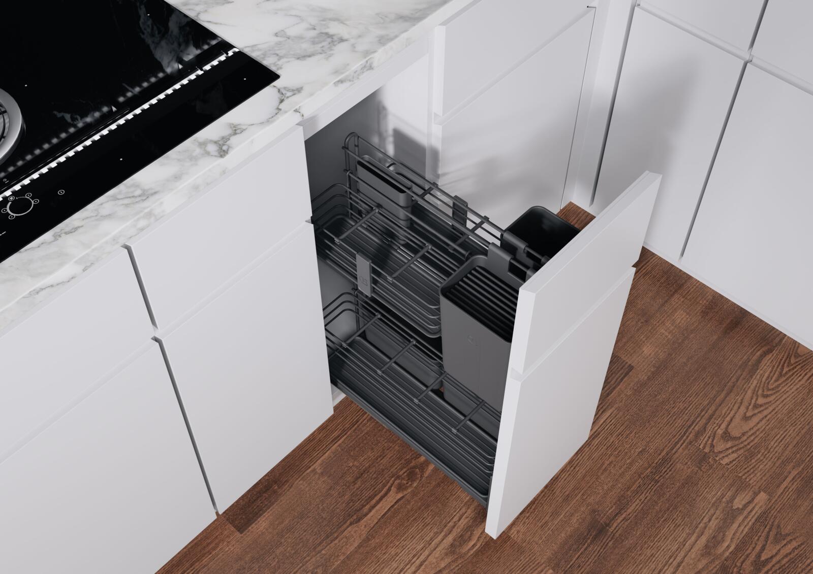 Under-counter storage in the cooking zone