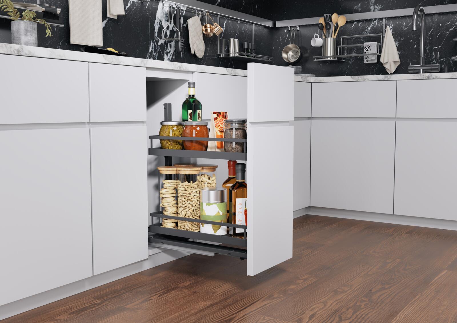 Under-counter storage in the cooking zone