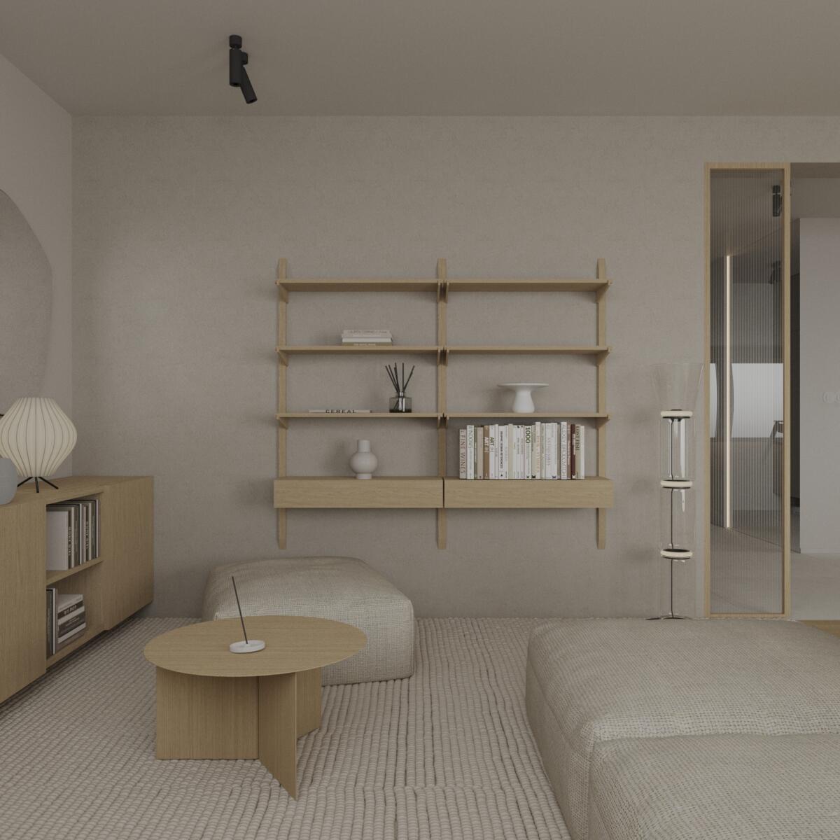 Wizualizacje salonu w stylu Japandi - wersja 2