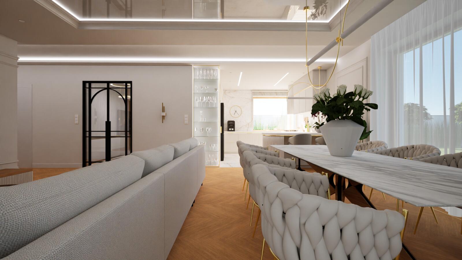 Jasny salon z jadalnią.