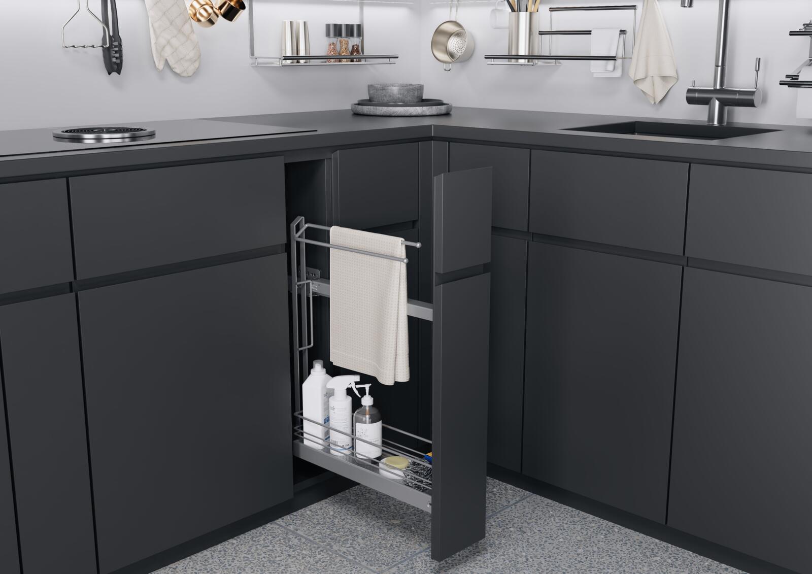 Under-counter storage in the cooking zone