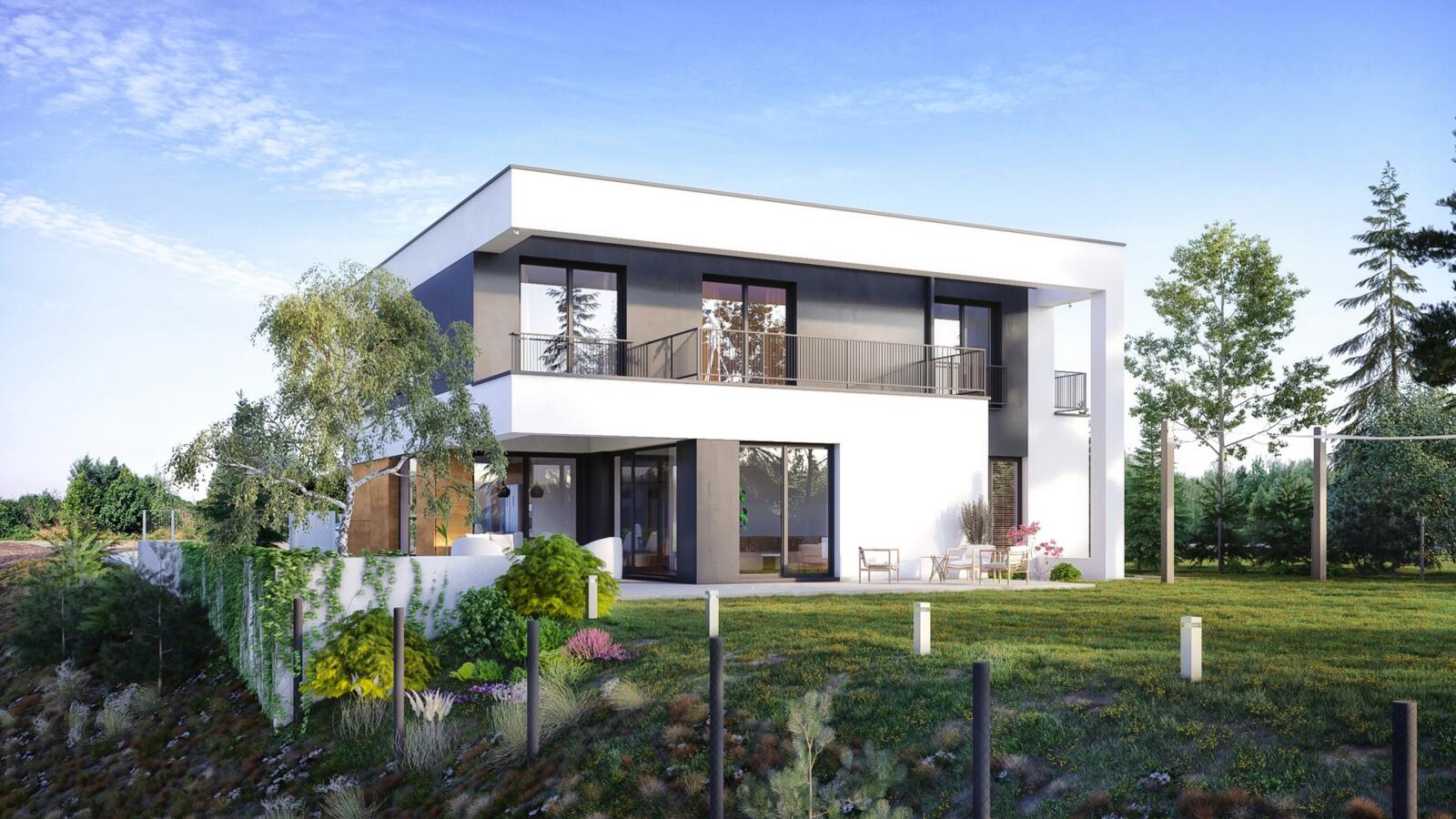 Dom nieKostka - dom z płaskim dachem na skarpie