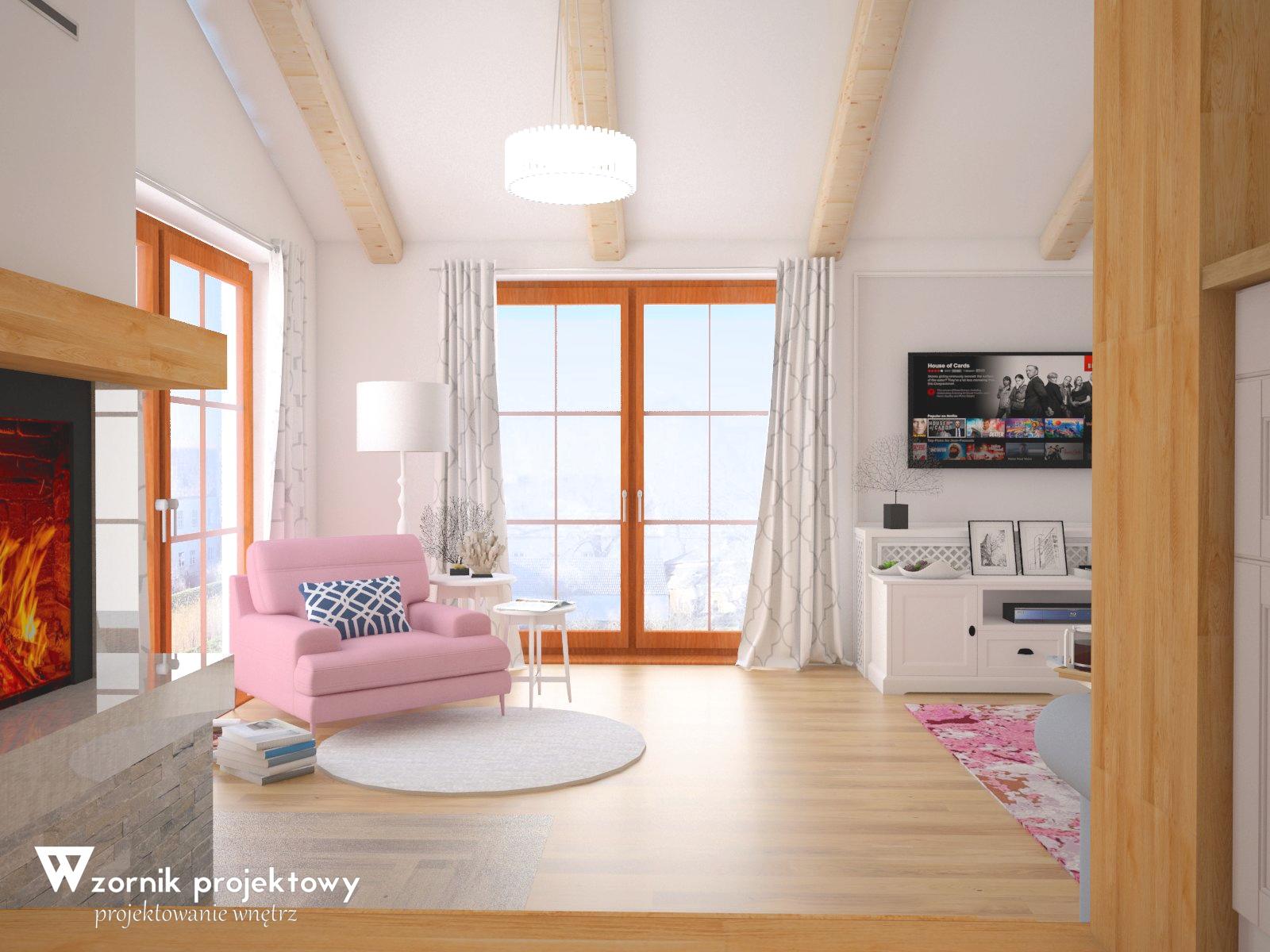 WNĘTRZE INSPIROWANE STYLEM HAMPTON – SALON Z KUCHNIĄ
