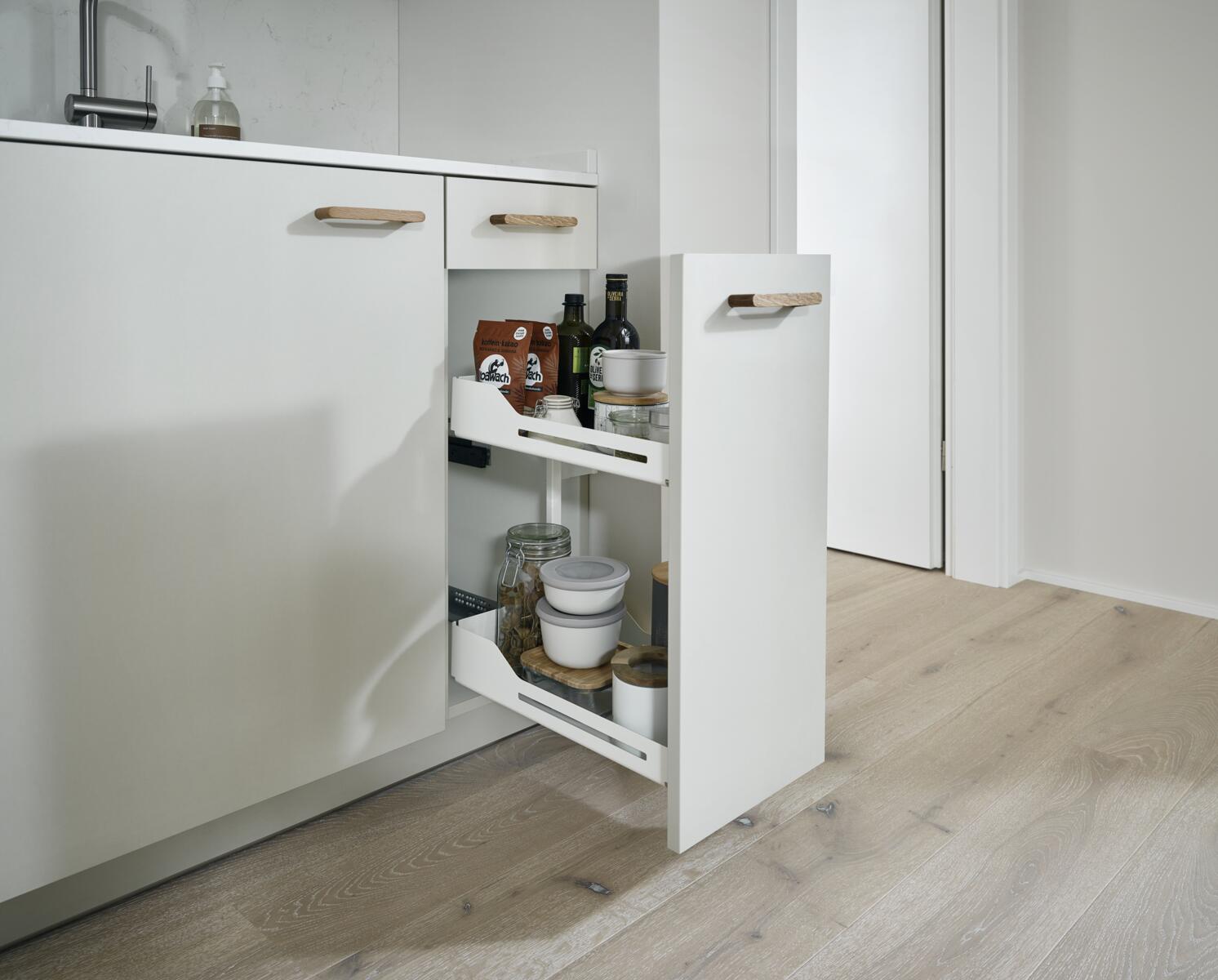 Under-counter storage in the cooking zone