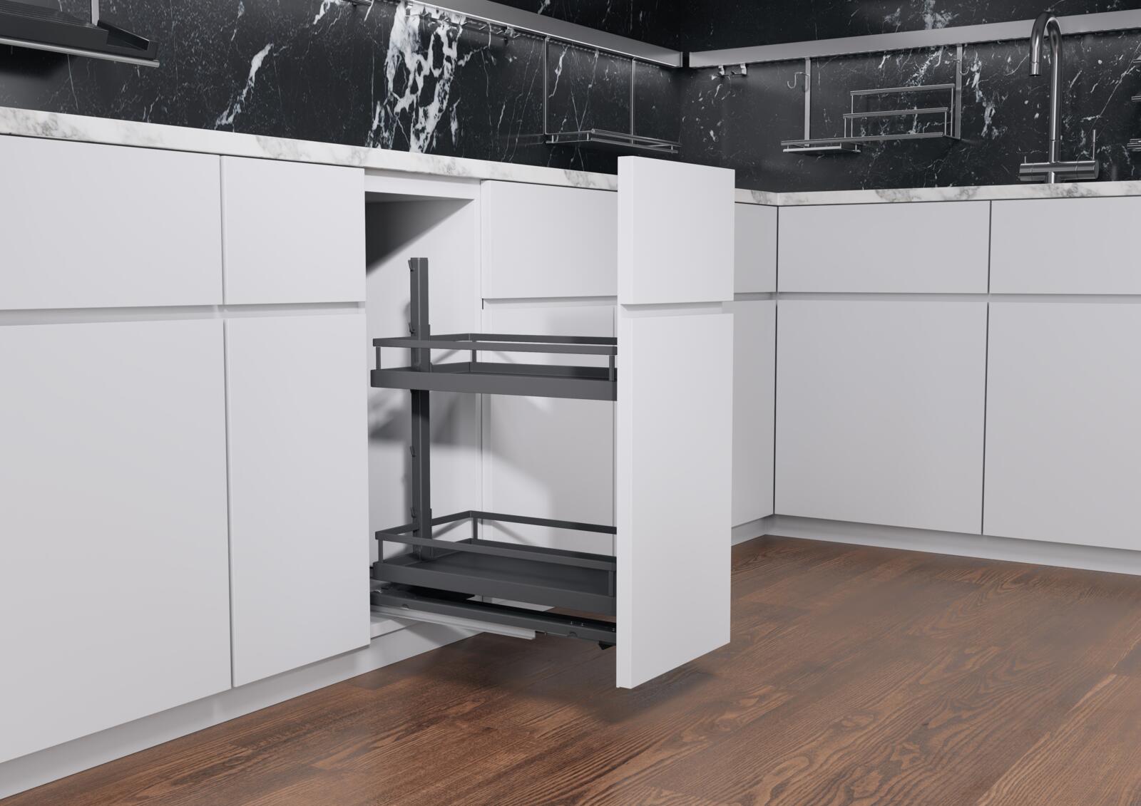 Under-counter storage in the cooking zone