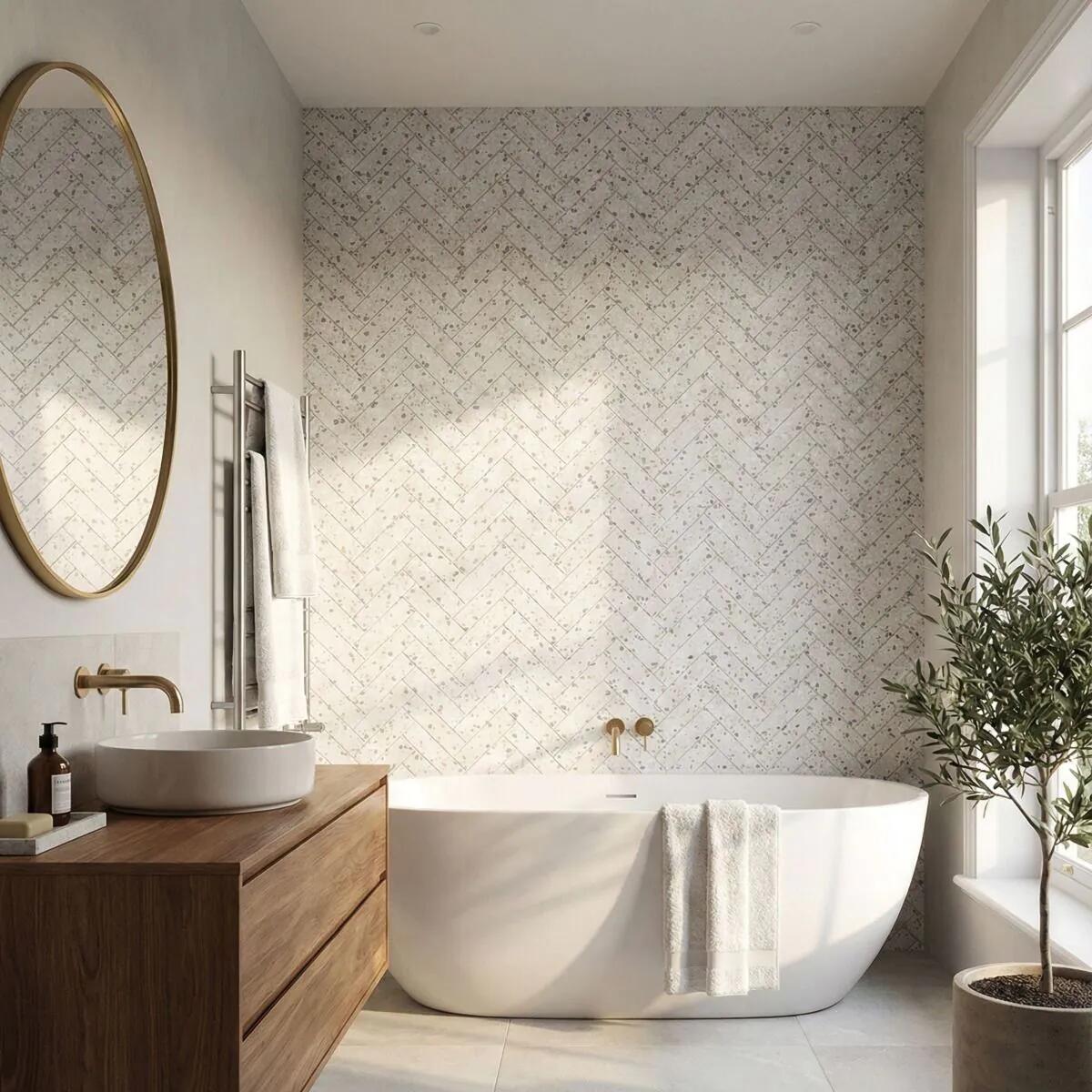 Wall Tile, Herringbone XL Confetti Terrazzo, Raw Decor