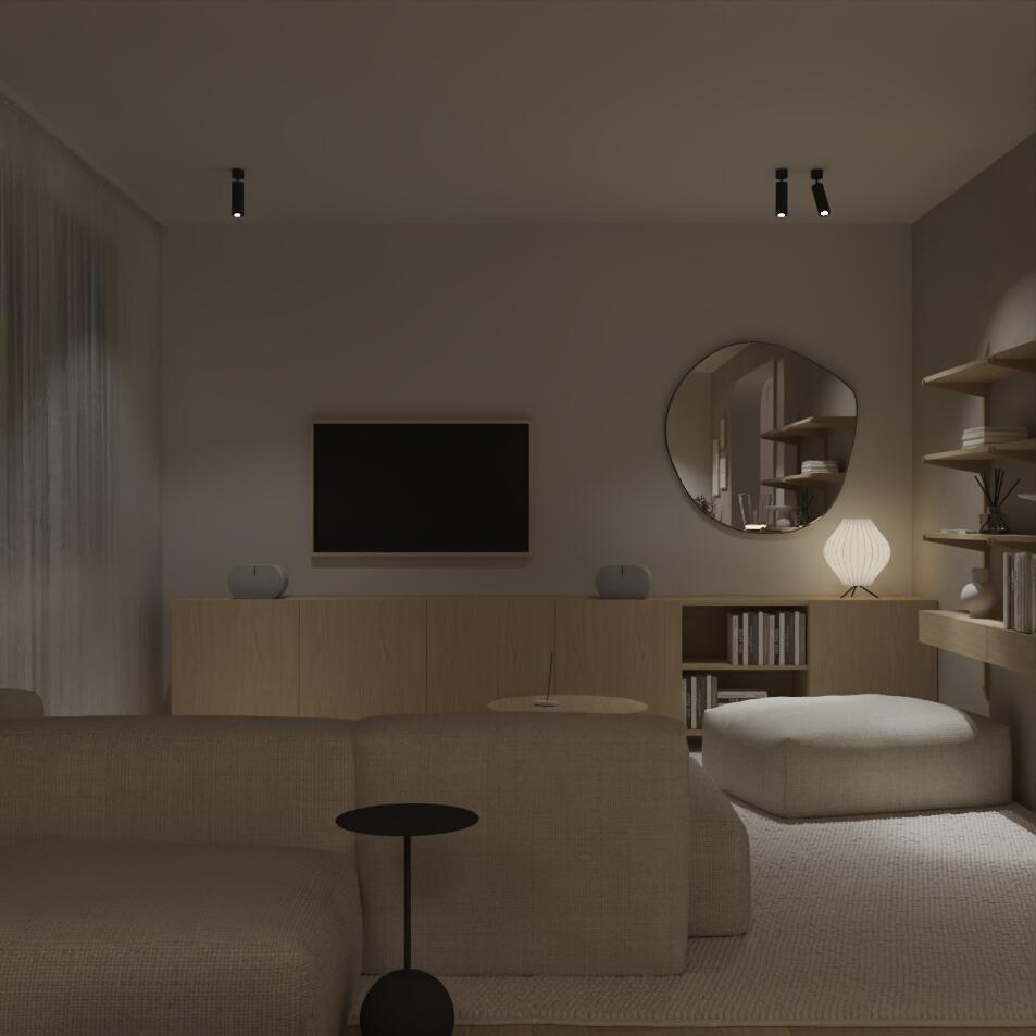 Wizualizacje salonu w stylu Japandi - wersja 2