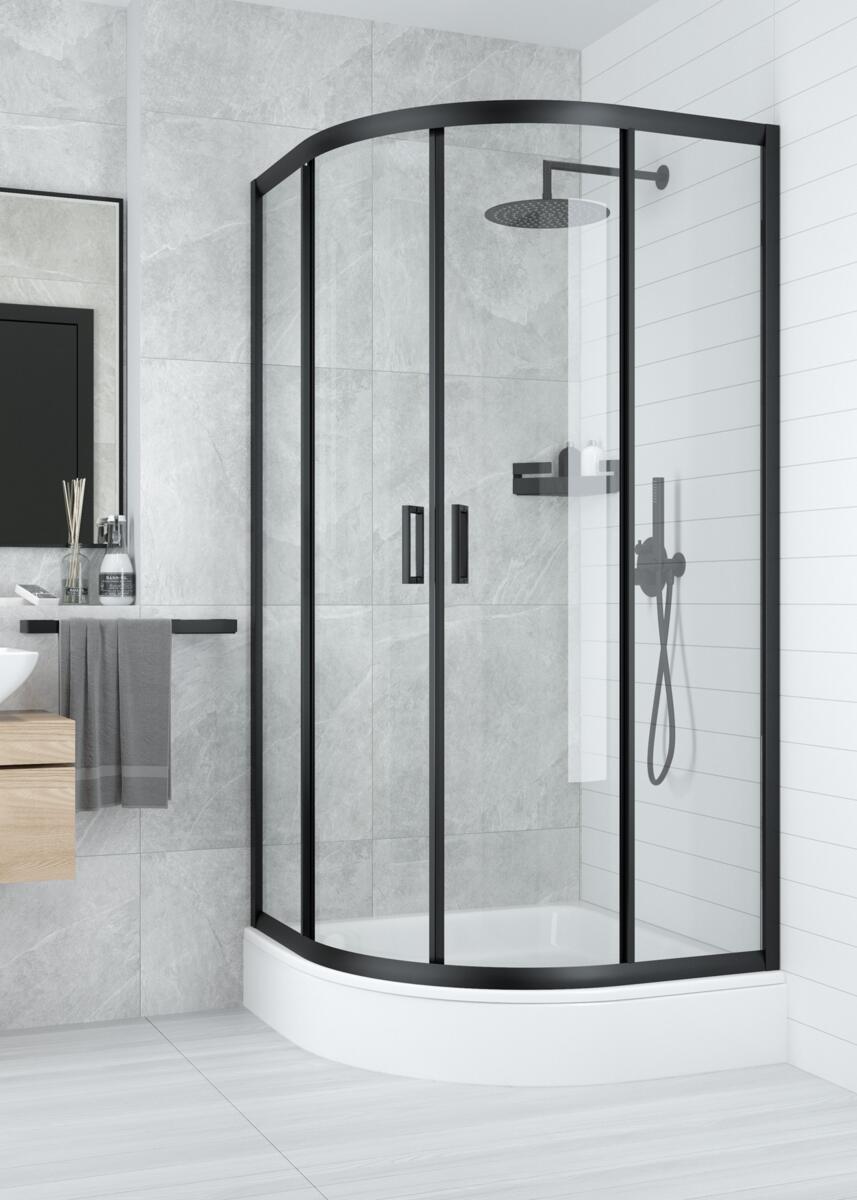 Shower Cabins, FUNKIA - Shower cabin, half round, 80x80 cm - nero, Deante