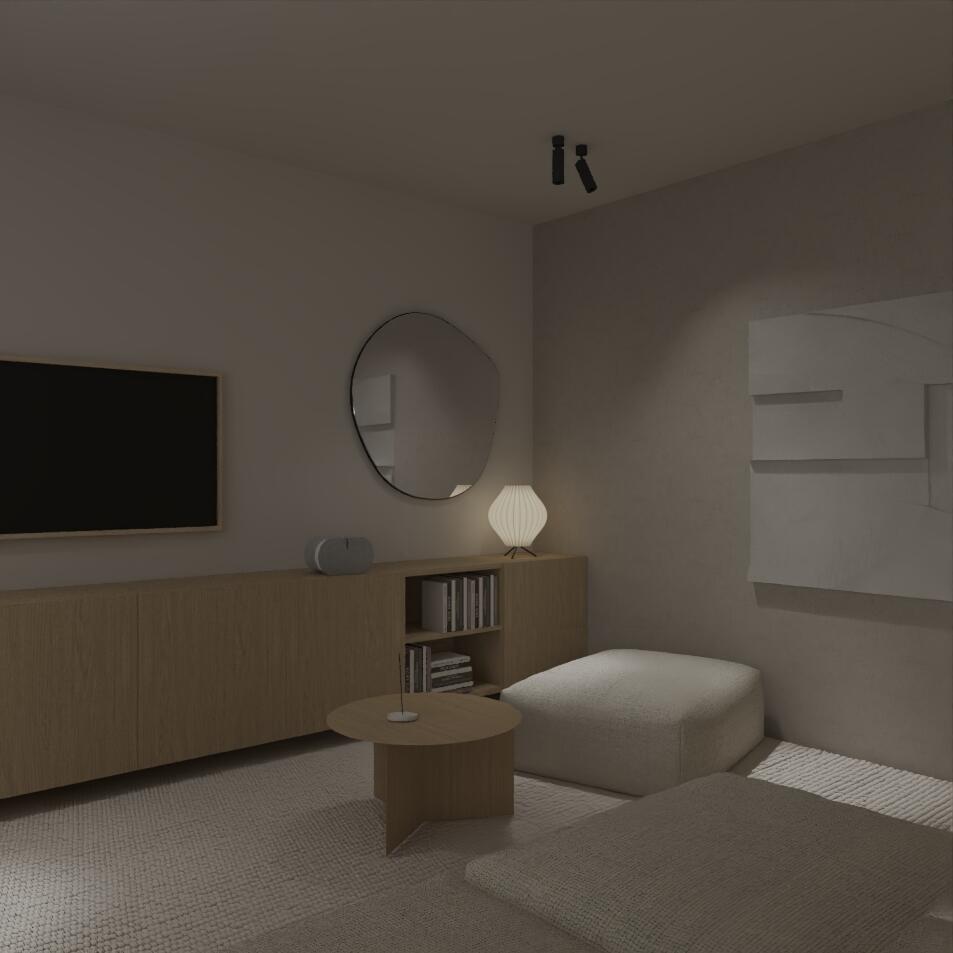 Wizualizacje salonu w stylu Japandi - wersja 2