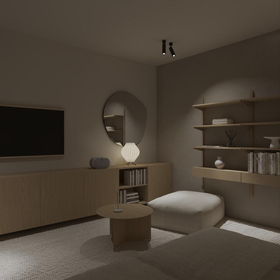 Wizualizacje salonu w stylu Japandi - wersja 2