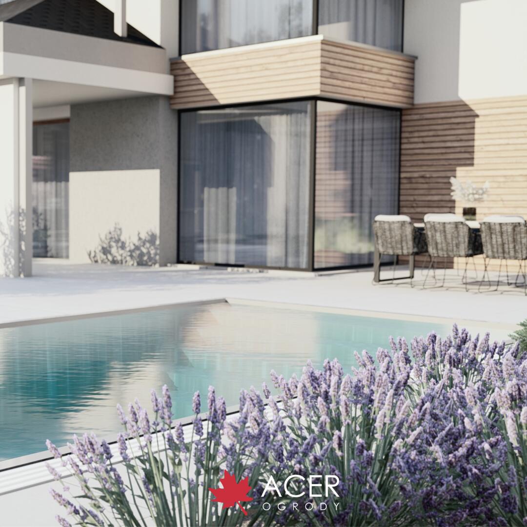 PROJEKT OGRODU w PUSZCZY BIAŁOWIESKIEJ - NOWOCZESNOŚĆ i NATURA - basen, altana z letnią kuchnią