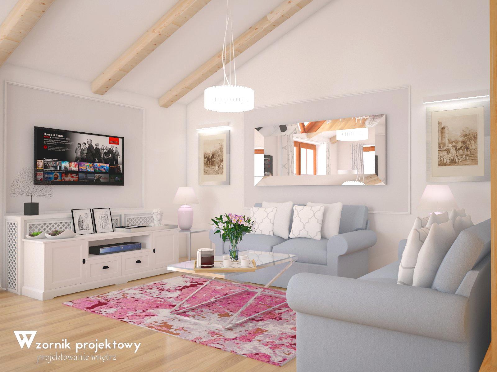 WNĘTRZE INSPIROWANE STYLEM HAMPTON – SALON Z KUCHNIĄ